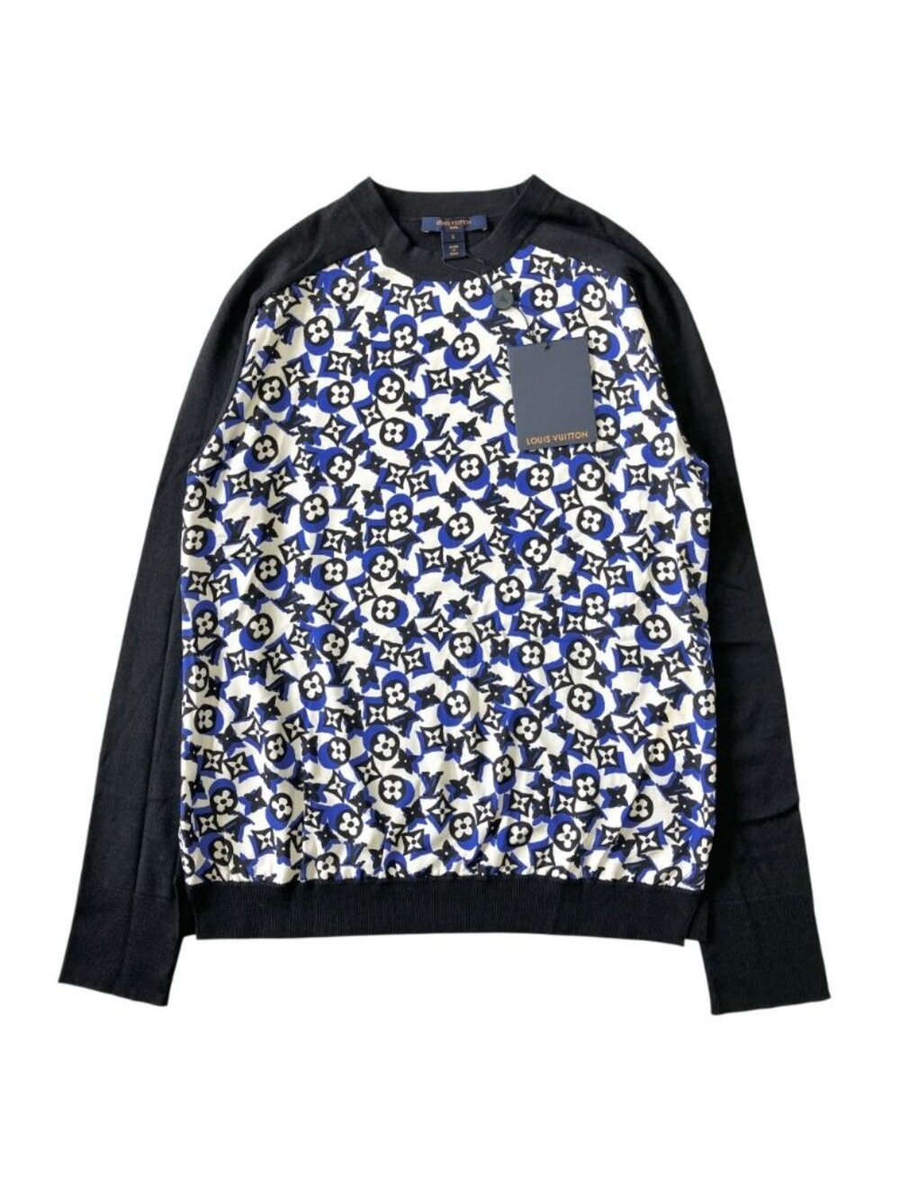 Louis Vuitton Monogram Silk Knit Switch Sweater Top Long Sleeve Black White S